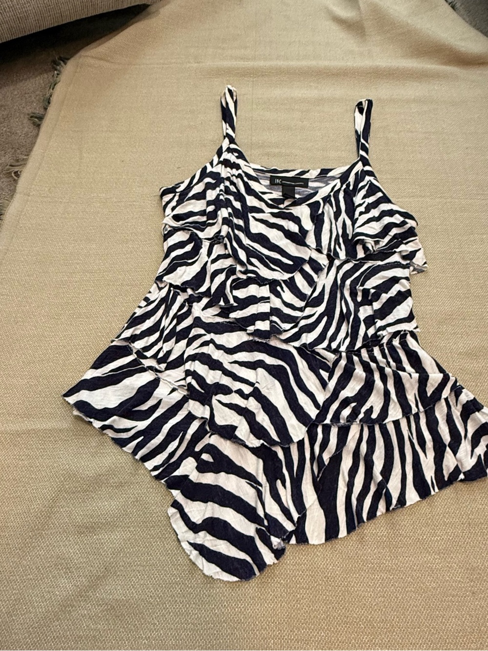 INC International Concepts Navy Blue & White Zebra Ruffle Camisole Tank Size M